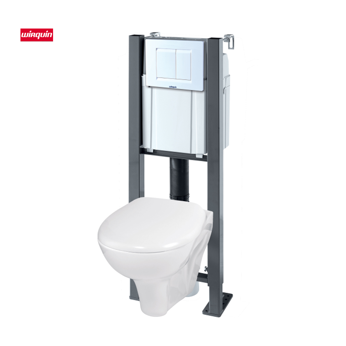 Pack WC suspendu + abattant + Bati support autoportant + Even Plaque de  commande WC carré chromé